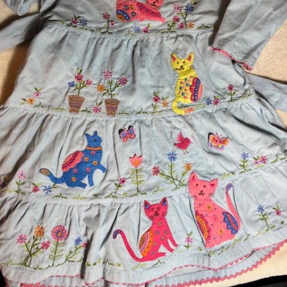 Cotton Kids Fine Wale Cord Kitty 3D Applique Dress, Sz 4T - Picture 2 of 6